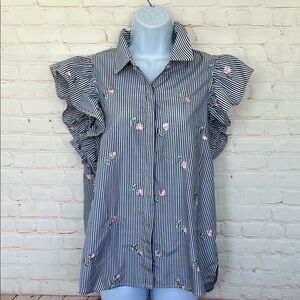 SHABBY CHIC rose embroidery ruffle sleeve shirt size small